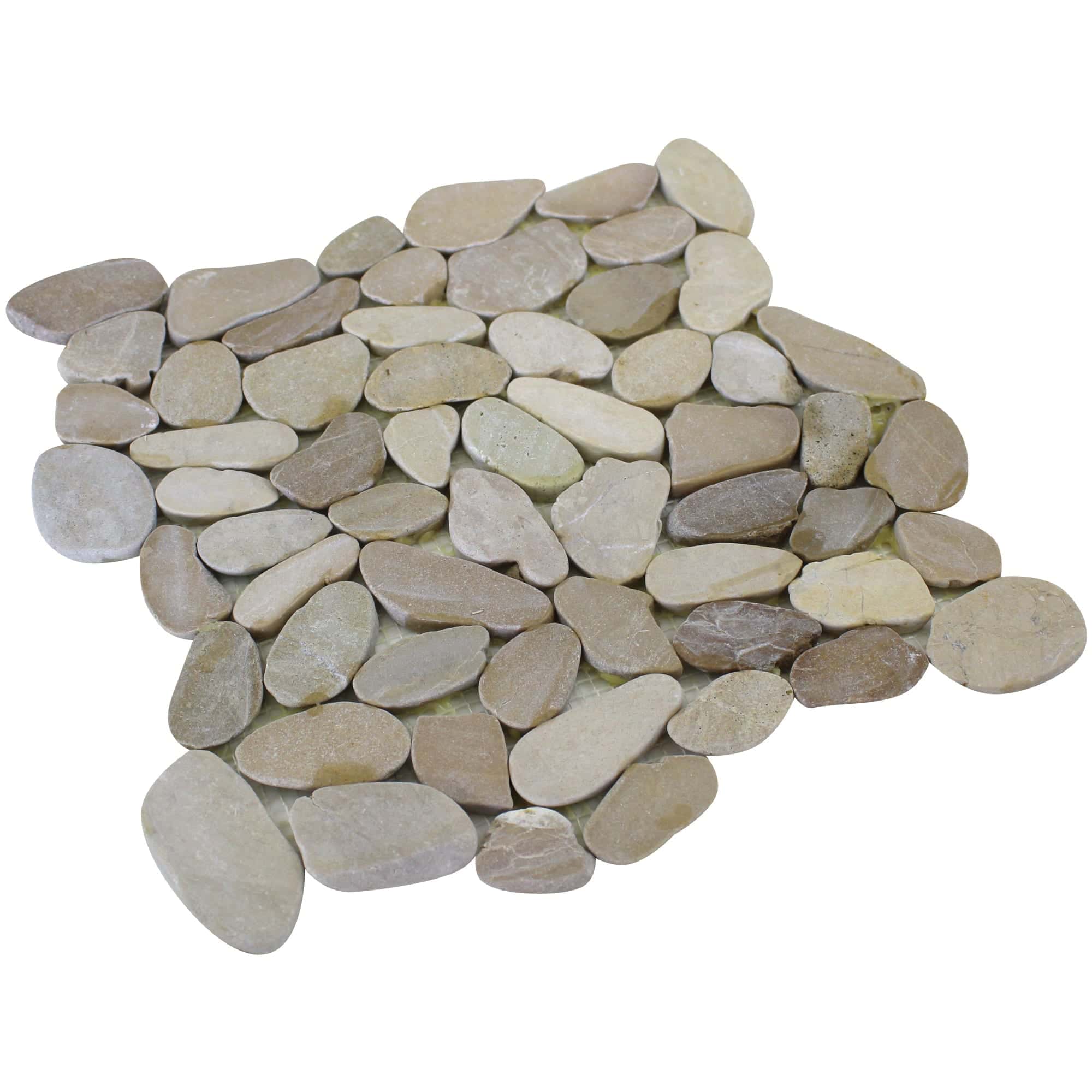 Tan Sliced Pebble Tile | Flat Natural Stone Mosaic for Shower 