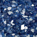 lose-up of 1/2 inch Cobalt Blue reflective glass shards showing the tempered safety edges and intense blue hue.
