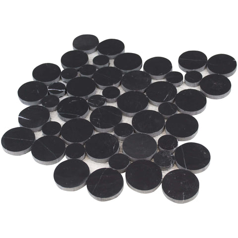 Small & Large Black Marble Circle Pebble Tile Slice / Polished