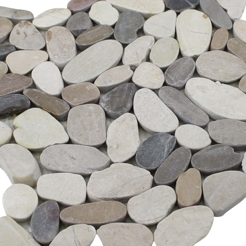 White Grey Tan Sliced Pebble Tile