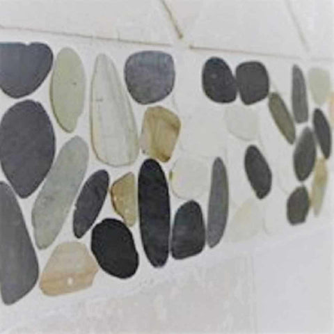 White Grey Tan Sliced Pebble Tile