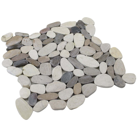 White Grey Tan Sliced Pebble Tile