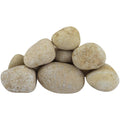 A pile of large, beige-colored creek stones arranged on a plain background.