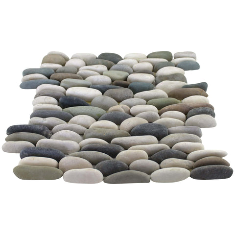 Close-up of Stacked Blend Pebble Tile showing the unique heights and varied earthy tones of the individual hand-set stones.