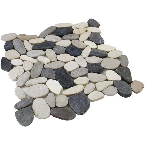 White, Grey & Dark Grey Sliced Pebble Tile | Flat Natural Stone